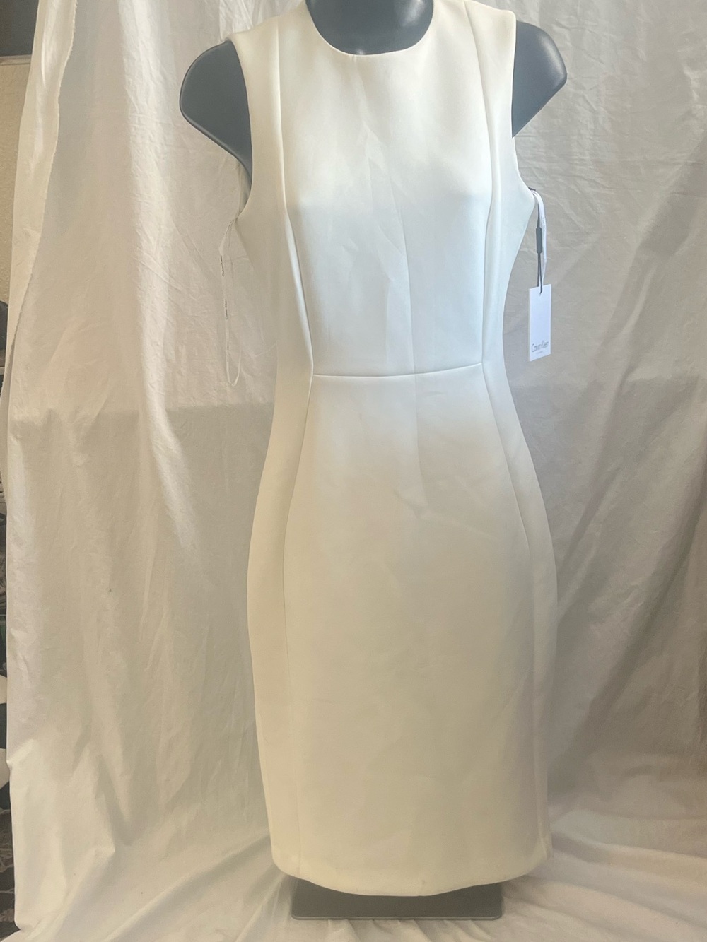 Calvin Klein Sleeveless Scuba Crepe Sheath Dress Midi Dress White Size 2